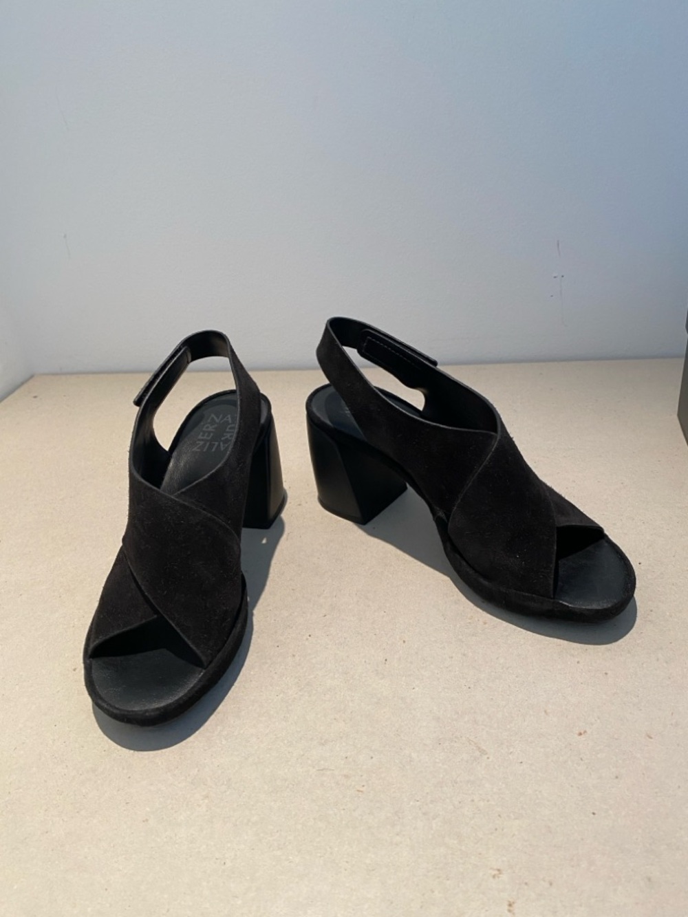 Naturalizer Women’s Black Suede Slingback Block Heel Sandals